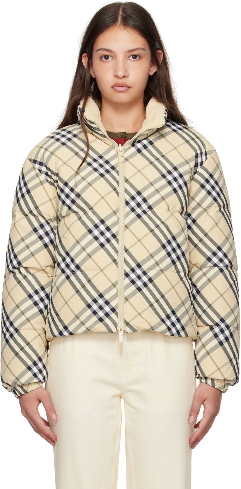 Puffer jakke Burberry Burberry Check Reversible Down Jacket Beige | 8098488