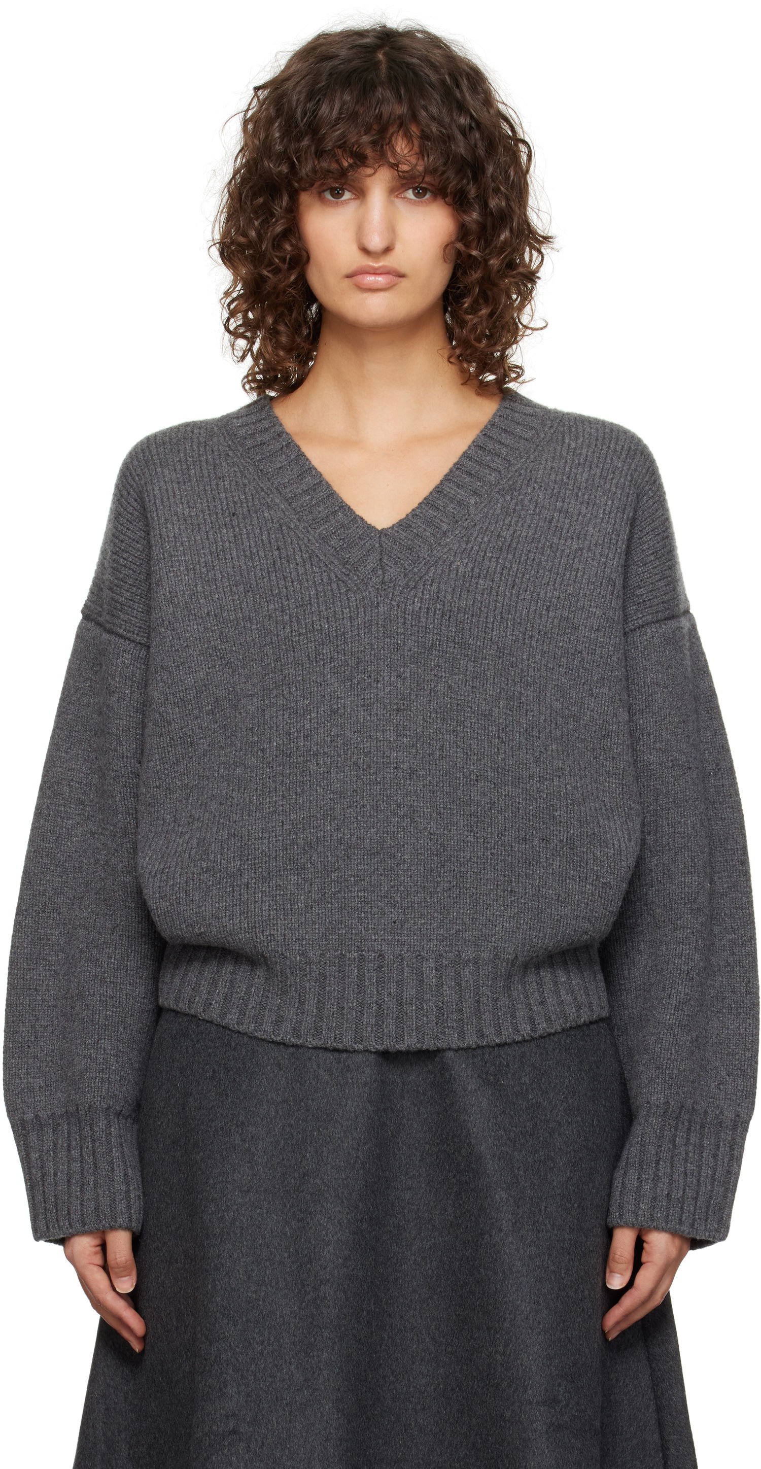 Sweater Róhe V-Neck Sweater Grå | 613-23-134, 0