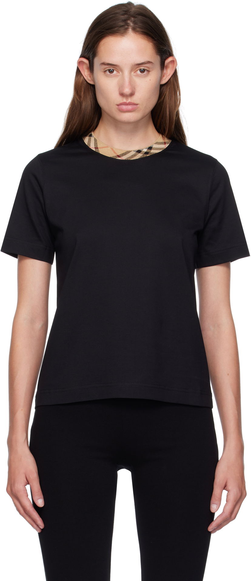 T-shirt Burberry Burberry Check Trim Cotton Tee Sort | 8110271