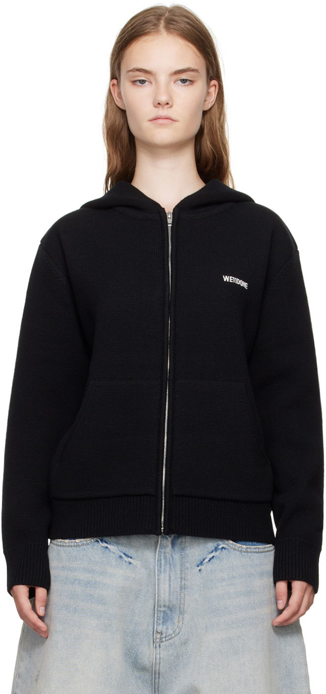 Sweatshirt We11done We11done Embroidered-Logo Zip-Up Hoodie Sort | WD-KJ2-24-605-W-BK, 0
