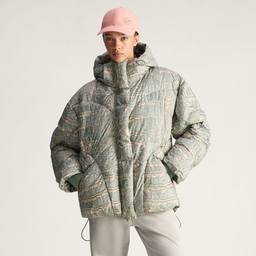 Puffer jakke adidas Performance adidas by Stella McCartney Mid-Length Printed Puffer Jacket Grøn | JX6787