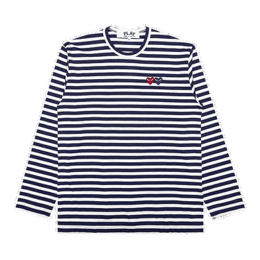 T-shirt Comme des Garçons PLAY Double Heart Striped Tee Mørkeblå | AZ T228 051 1, 0