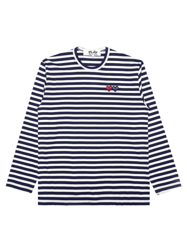 T-shirt Comme des Garçons PLAY Double Heart Striped Tee Mørkeblå | AZ T228 051 1