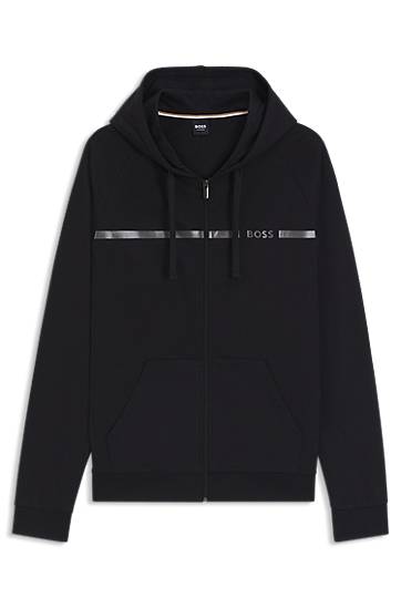 Sweatshirt BOSS Cotton-terry Full-Zip Hoodie with Logo Stripe Sort | 50550571