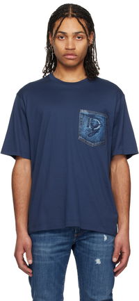 Dolce&Gabbana Cotton T-Shirt with Denim Pocket and Logo Embroidery