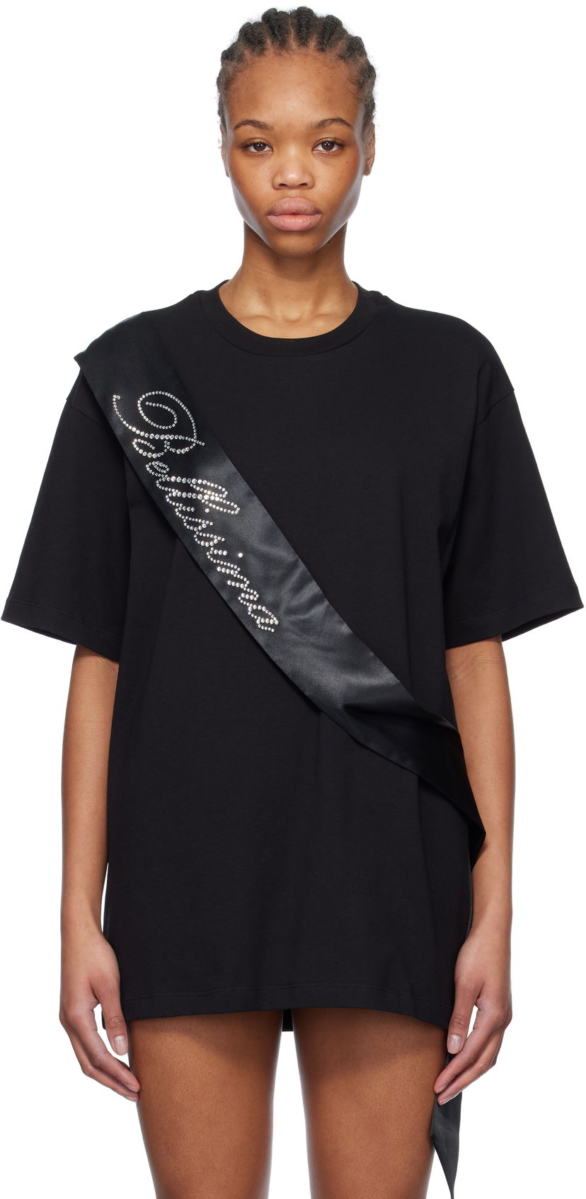 T-shirt Blumarine Blumarine Satin Band Rhinestone T-Shirt Sort | P522T092A