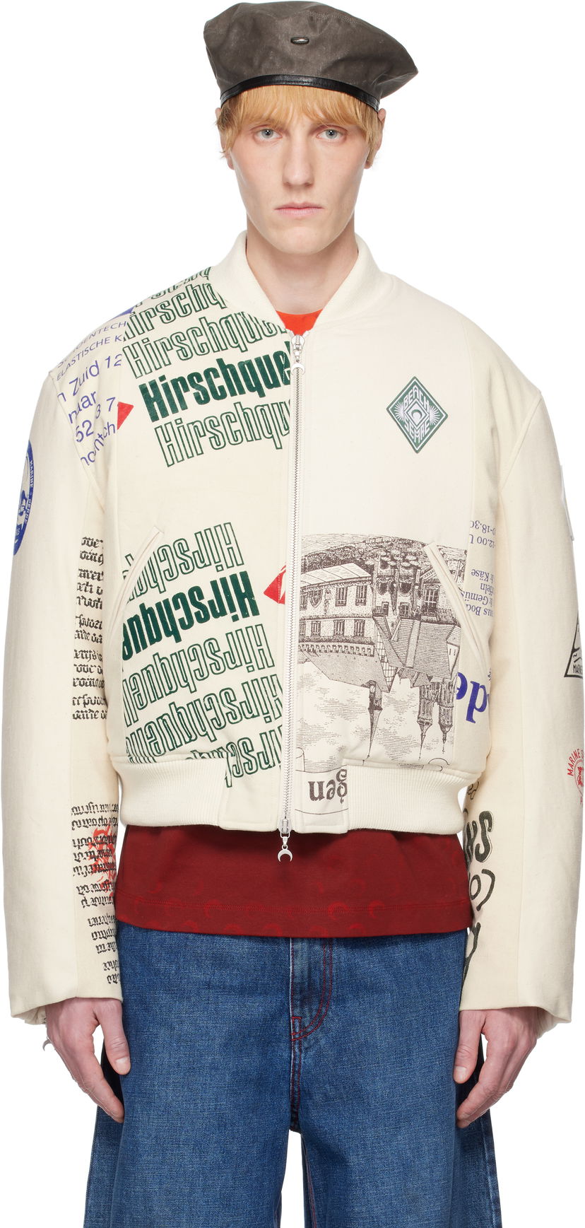 Bomberjakke Marine Serre Serre Regenerated Print Bomber Jacket Hvid | UJA062A UWOV0009