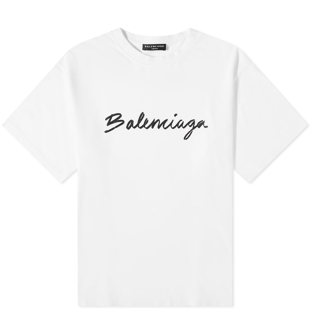 T-shirt Balenciaga Script Logo Tee White/Black Hvid | 612966-TMVB4-9040, 0