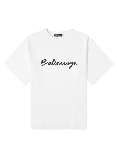 T-shirt Balenciaga Script Logo Tee White/Black Hvid | 612966-TMVB4-9040