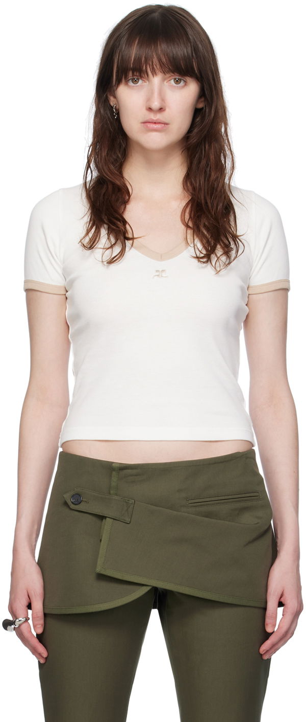 T-shirt Courrèges Slim V-Neck T-Shirt Hvid | 224JTS137JS0070