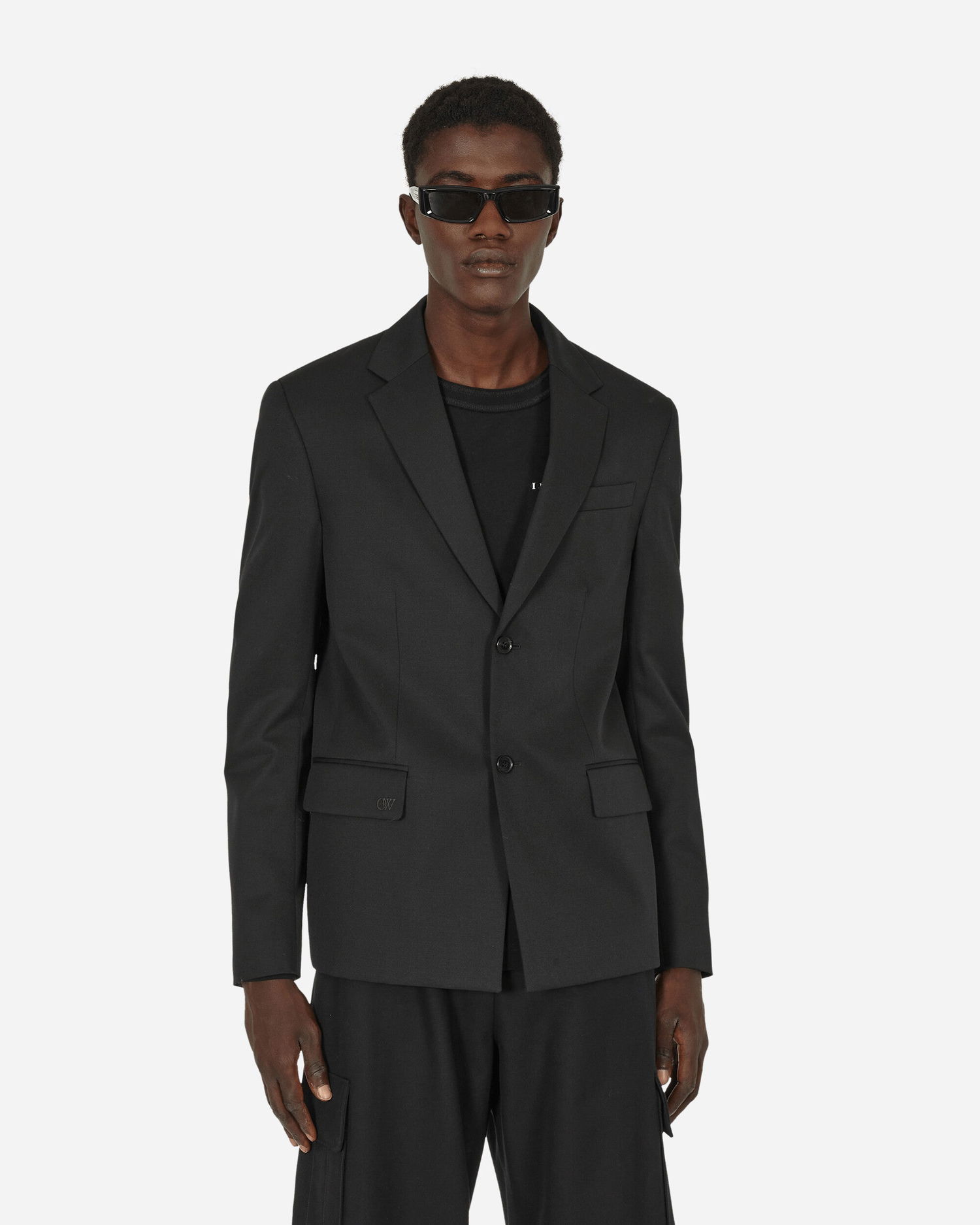 Jakke Off-White Embroidered Wool Strap Blazer Black Sort | OMEN063F23FAB001 1010, 1