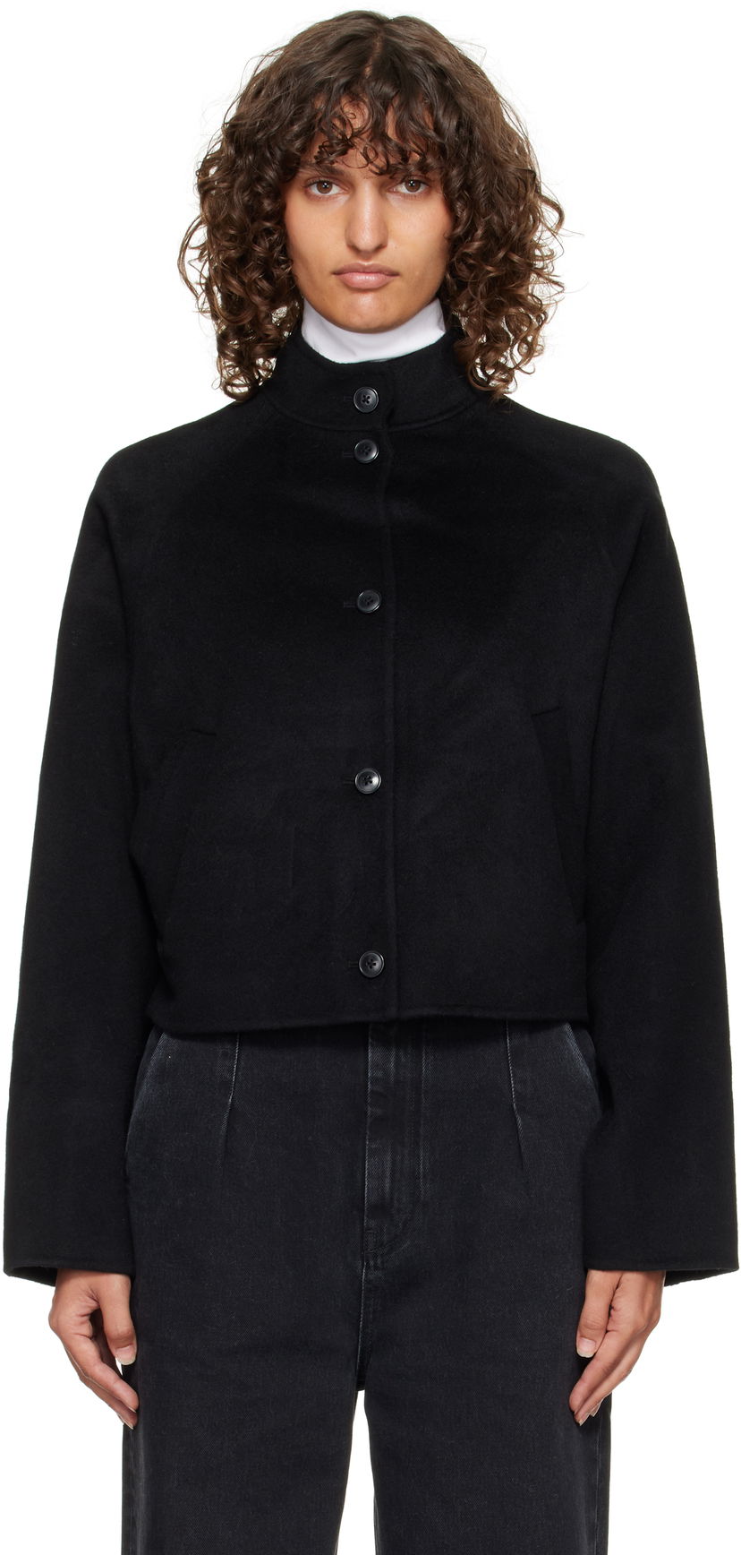 Jakke Loulou de Saison Loulou de Saison Nyma Cropped Wool Jacket Sort | NYMA