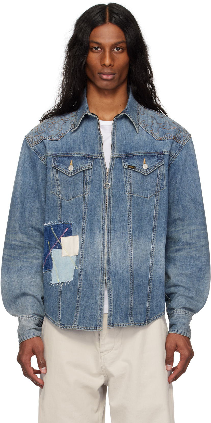 Jakke Andersson Bell Andersson Bell Embroidered Patchwork Denim Jacket Blå | atb1273m