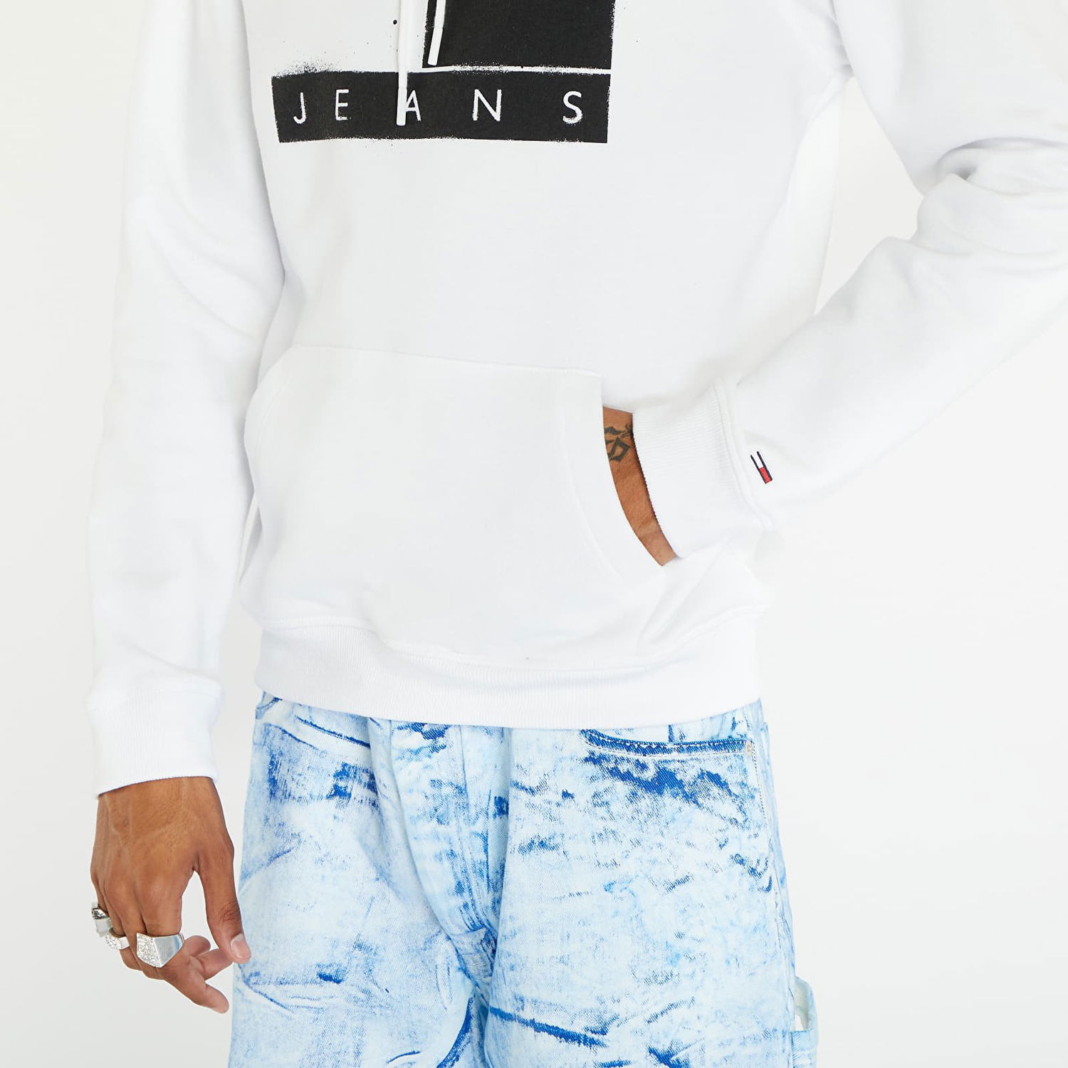 Sweatshirt Tommy Hilfiger Reg Flag Spray Hvid | DM0DM17911 YBR, 1