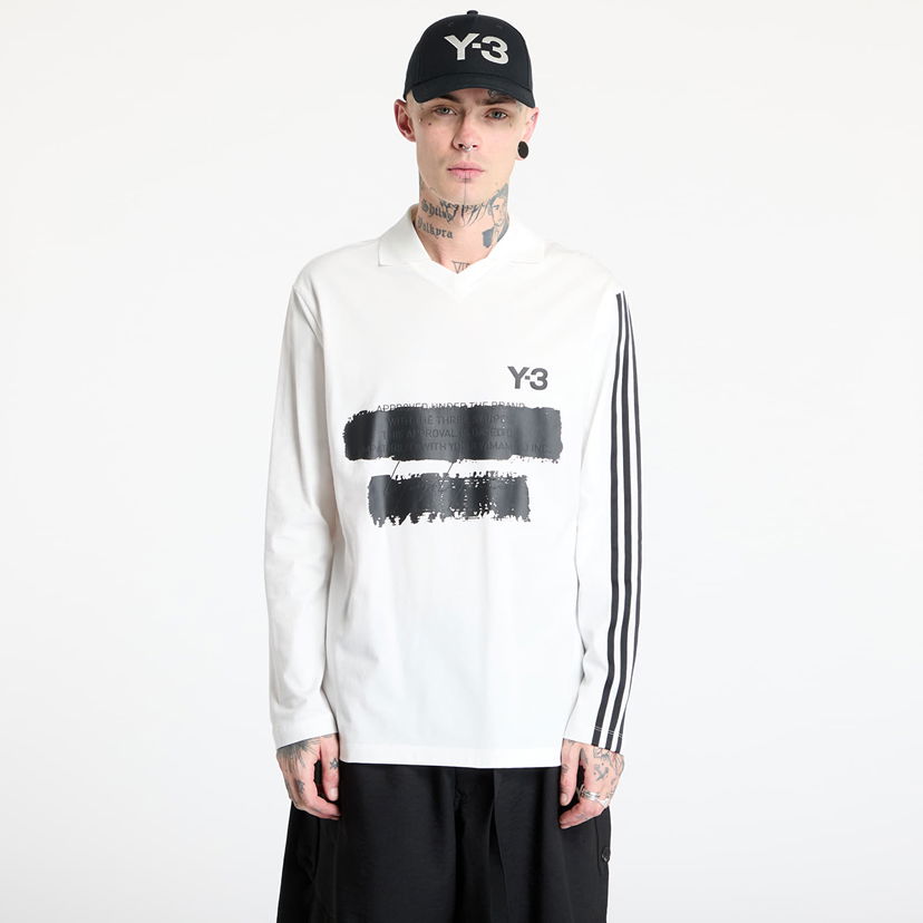 Polo skjorte Y-3 Graphic Logo Long Sleeve Top Hvid | JM3233