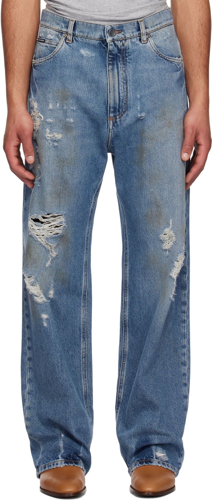 Jeans Dolce & Gabbana Dolce&Gabbana Oversized Distressed Tag Jeans Blå | GWVNXDG8MT7
