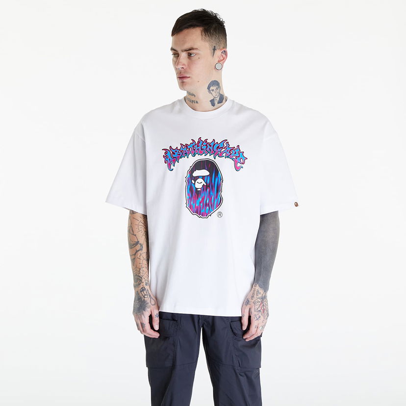T-shirt BAPE A BATHING APE Mad Flame Ape Head Relaxed Fit Tee White Hvid | 001TEK301320M WHT
