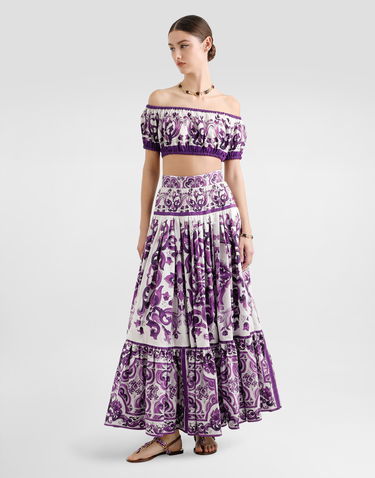 Nederdel Dolce & Gabbana Dolce & Gabbana Majolica Print Long Tiered Skirt Lilla | F4CX0THH5EWIP3TN, 1