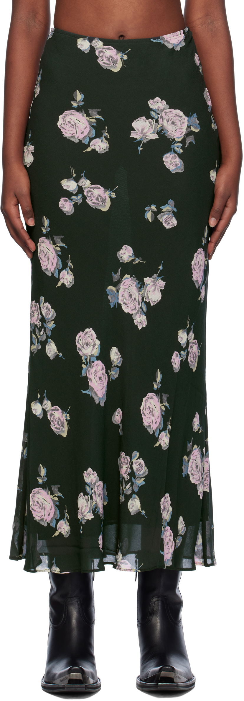 Nederdel GANNI Floral Printed Maxi Skirt Sort | F9505