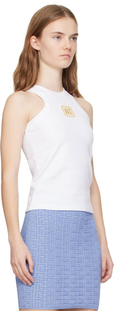 Tanktop Balmain Balmain Retro 'PB' Tank Top Hvid | DF1EB045BC49, 1