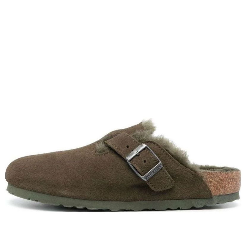 Sneakers og sko Birkenstock Boston Shearling Suede Narrow Fit Slippers Grøn | 1025667