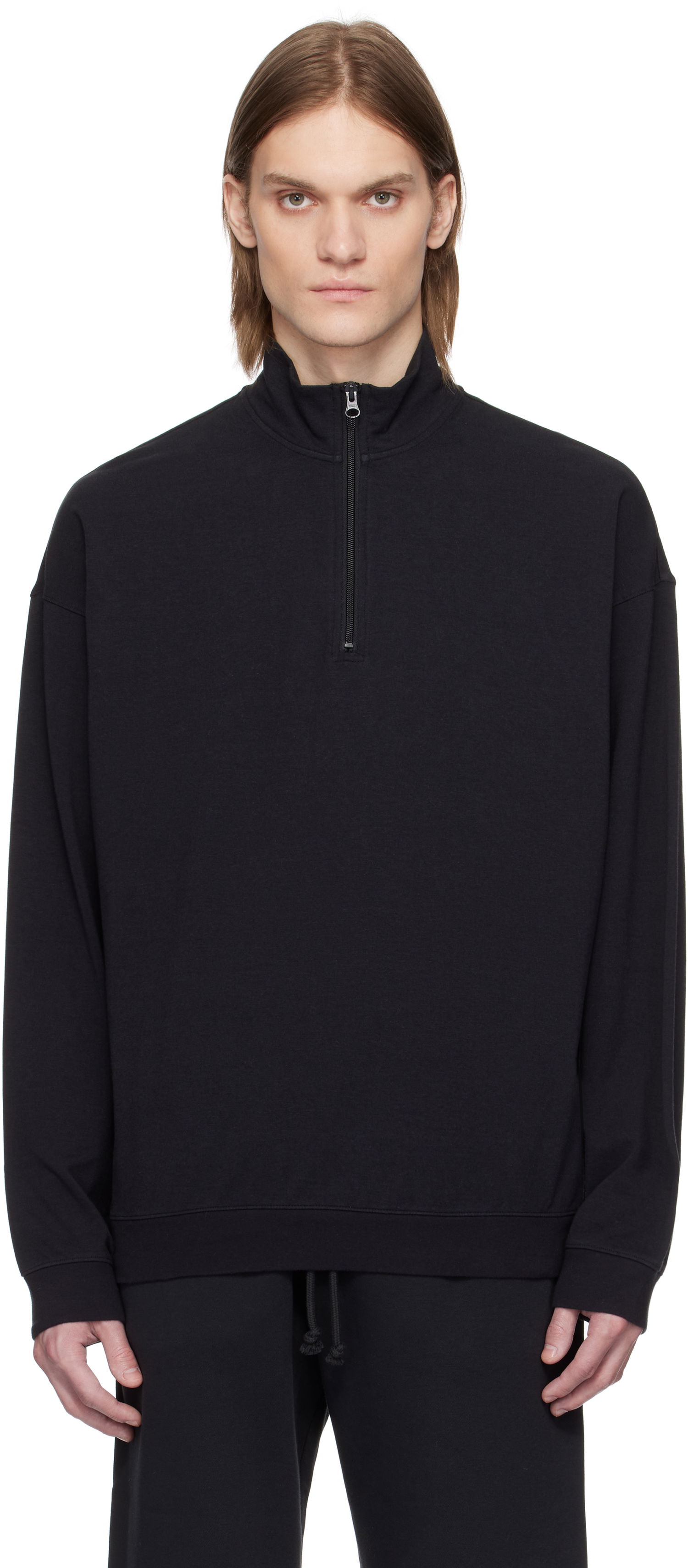 Sweater SKIMS SKIMS Jersey Relaxed Quarter Zip Sweatshirt Sort | PL-ZUP-6901M-OBSIDIAN, 0