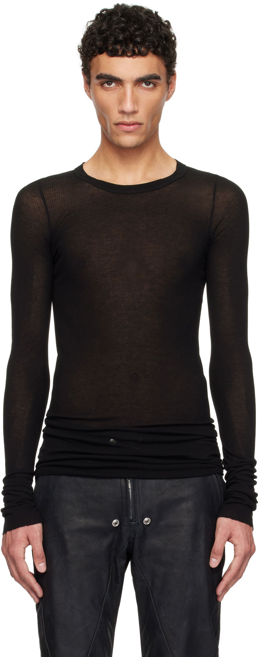 T-shirt Rick Owens Rick Owens Hollywood Rib Long Sleeve T-Shirt Sort | RU01E5250 RC
