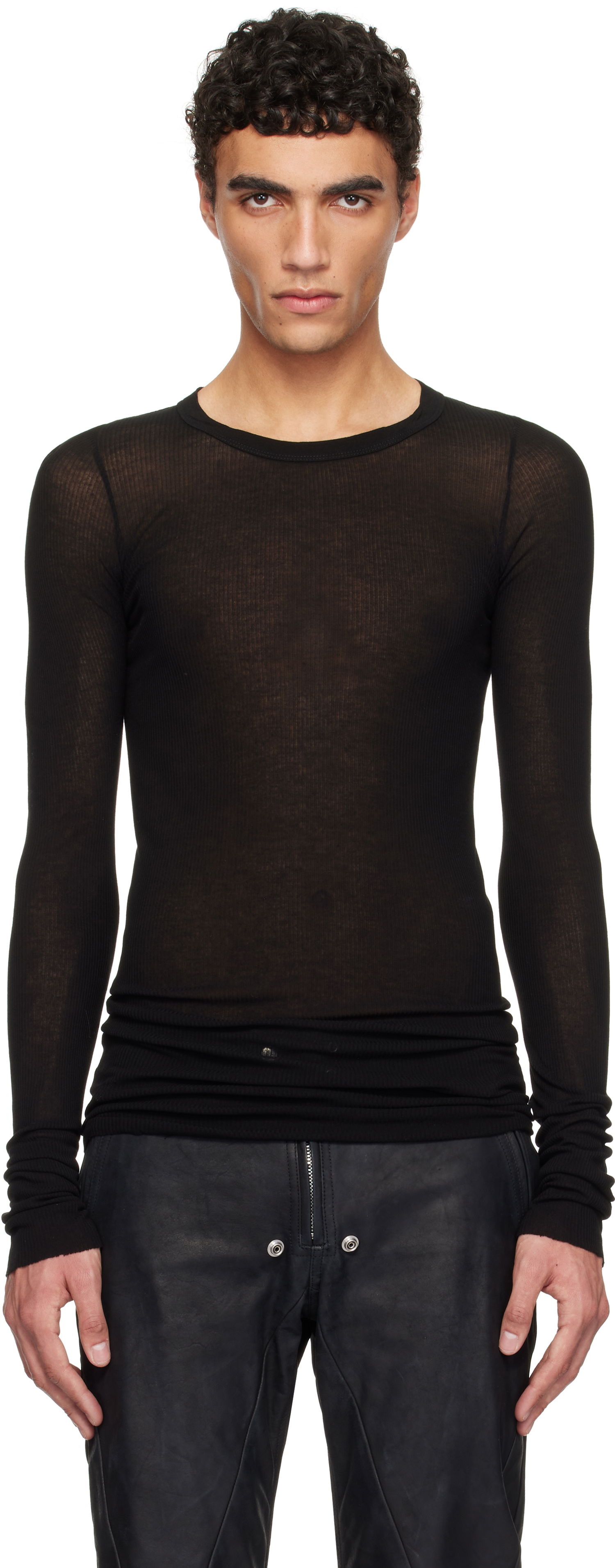 T-shirt Rick Owens Rick Owens Hollywood Rib Long Sleeve T-Shirt Sort | RU01E5250 RC, 0