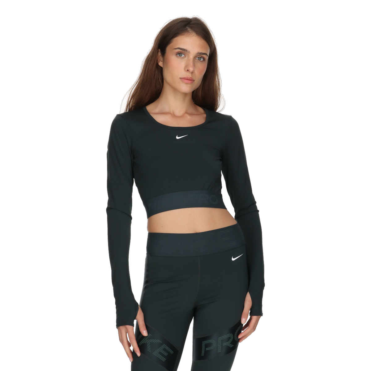 Crop top Nike Dri-FIT Pro GG Shine Long Sleeve Cropped Top Grøn | HV9992-390, 0