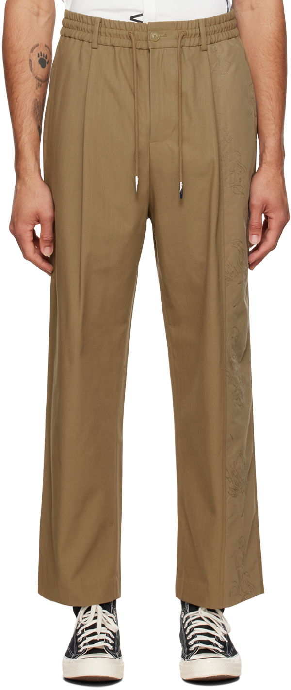 Bukser Feng Chen Wang Feng Chen Wang Embroidered Panel Trousers Grøn | FUF14TR08
