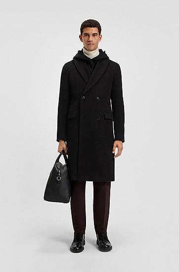 Frakker BOSS Double-breasted coat in an alpaca blend Sort | 50551135, 1