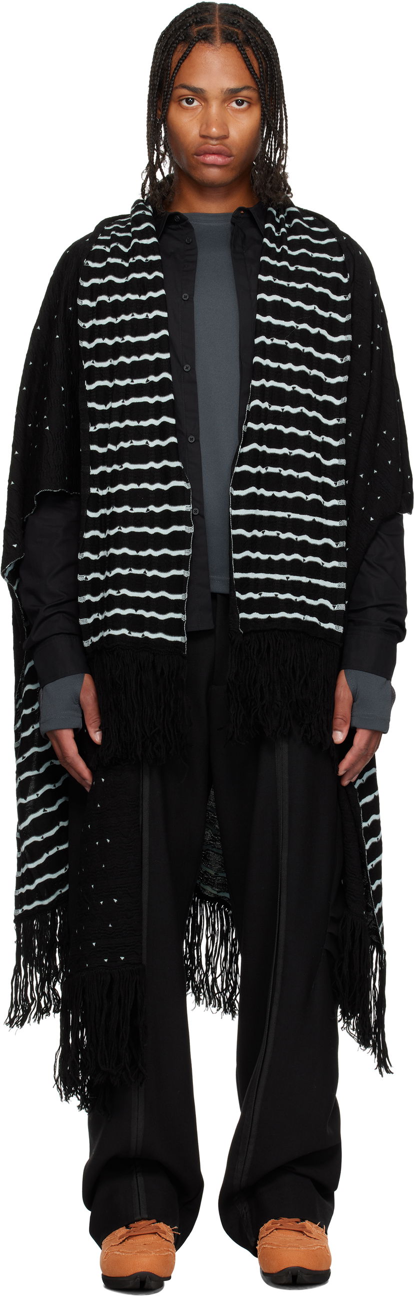 Tørklæde KIKO KOSTADINOV Kiko Kostadinov Striped Fringed Scarf Sort | KKAW25KN07-107