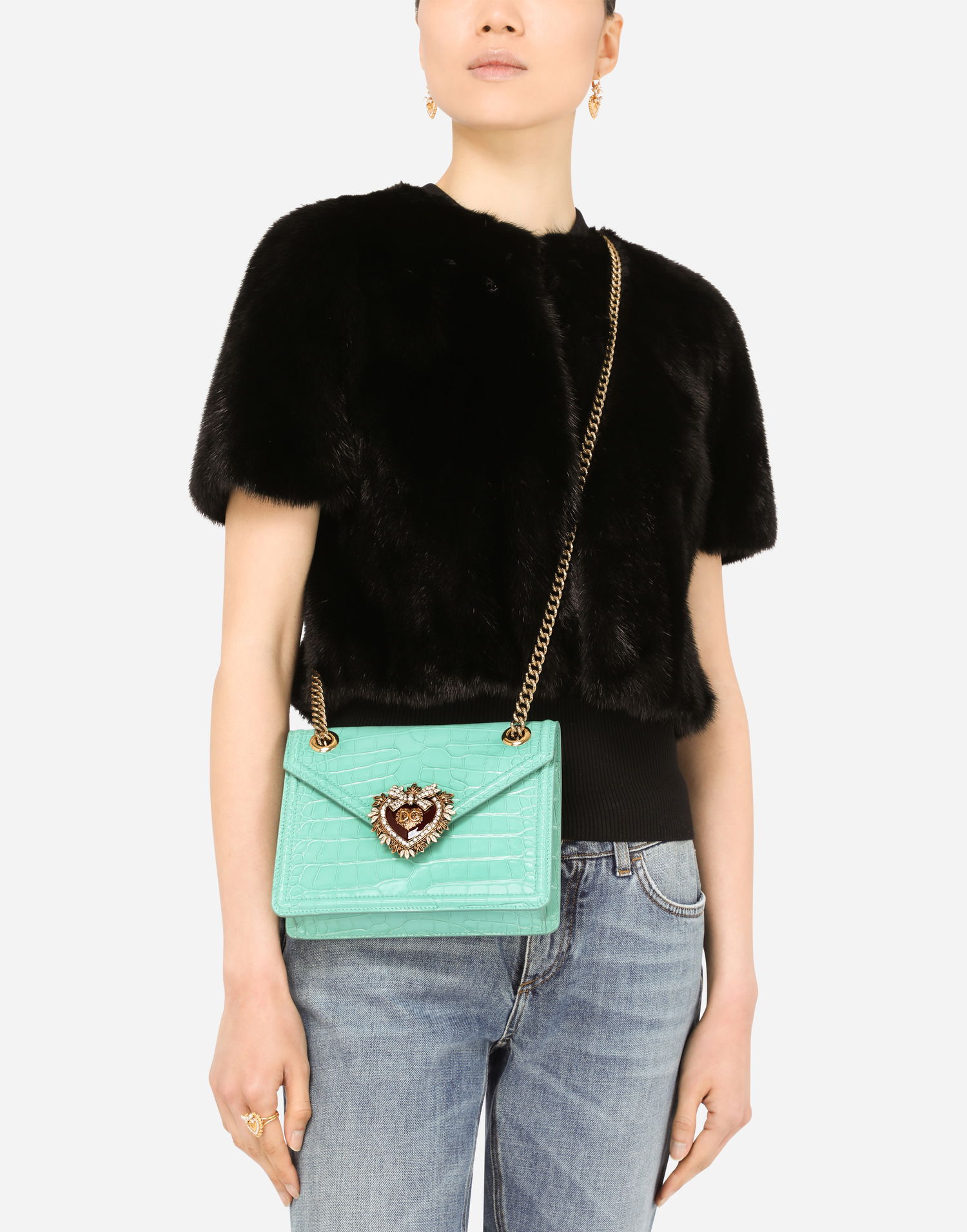 Håndtaske Dolce & Gabbana Dolce & Gabbana Devotion Crocodile Skin Medium Bag Turkis | BB6641A2R0887117, 1