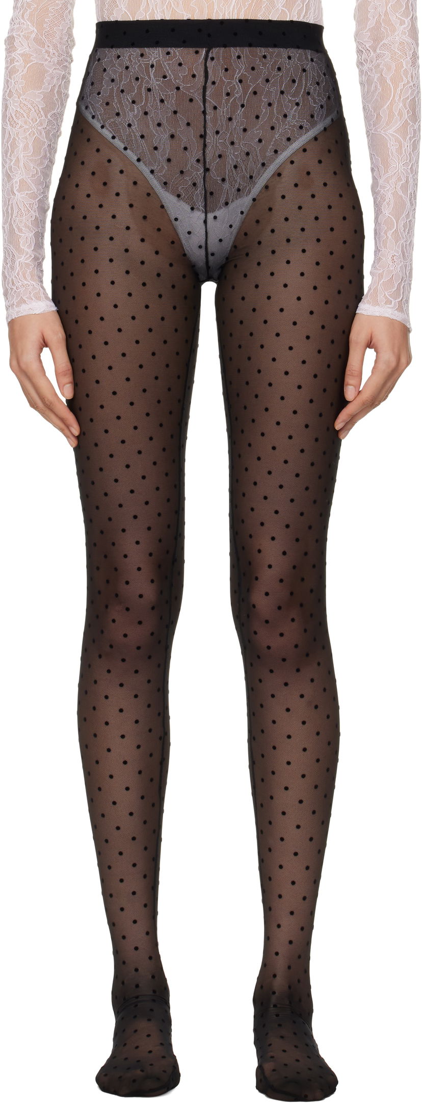 Sokker WARDROBE.NYC Sheer Polka Dot Tights Sort | W2222F24PD