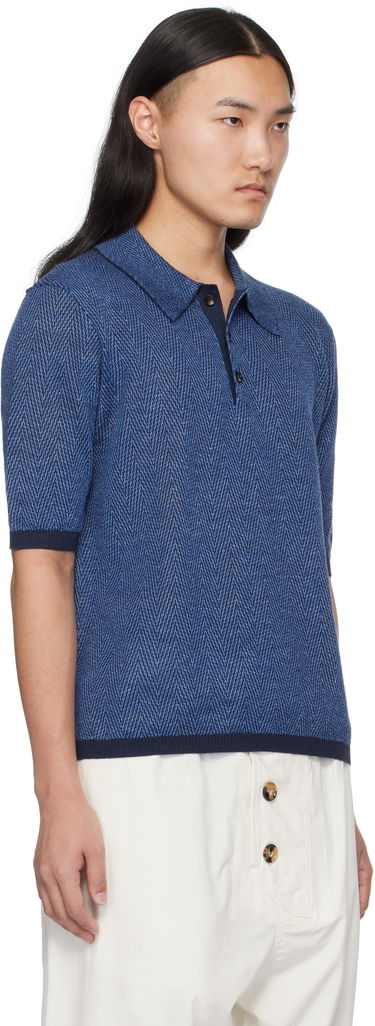 Polo skjorte Bottega Veneta Bottega Veneta Chevron Knit Linen Polo Blå | 809716V4VW04443, 1