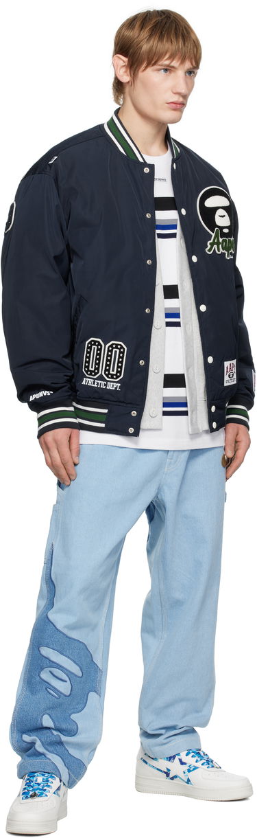 Bomberjakke AAPE by A Bathing Ape AAPE By A Bathing Ape Moonface Logo Varsity Jacket Mørkeblå | AAPJKM7676XXNNYD, 3