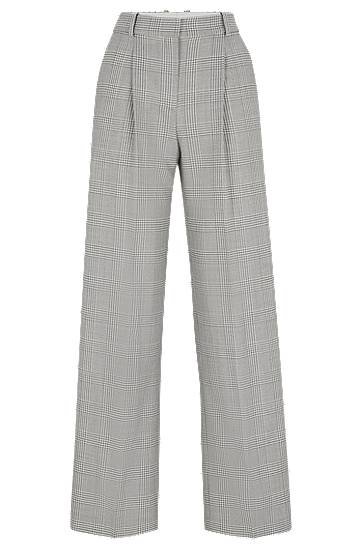 Bukser BOSS Glen-check Virgin Wool Straight-Fit Trousers Grå | 50525277