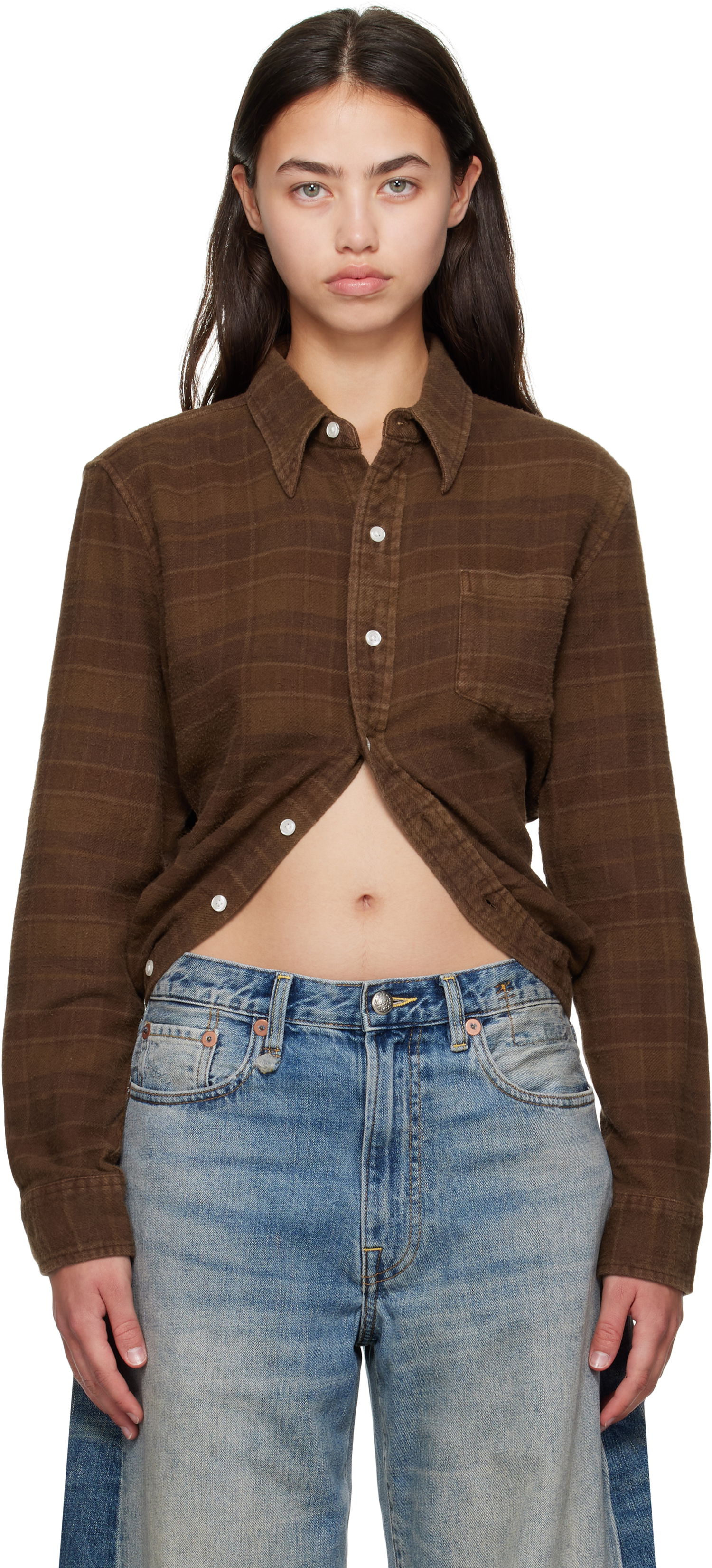 Skjorte R13 R13 Wrap Around Plaid Shirt Brun | R13WR433-R554B, 0