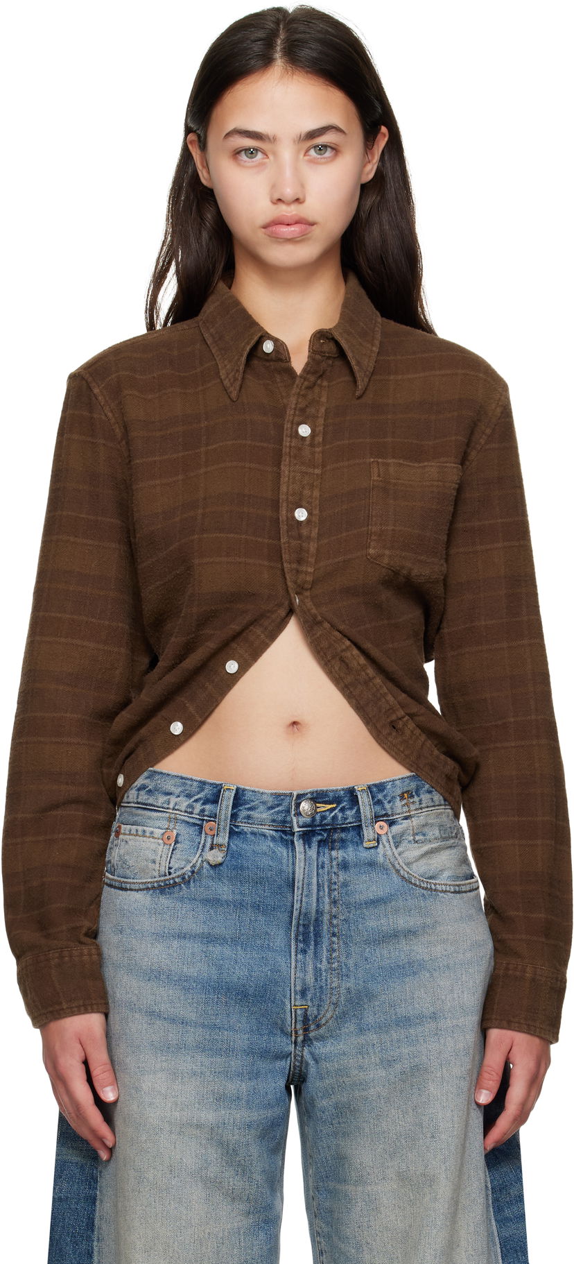 Skjorte R13 R13 Wrap Around Plaid Shirt Brun | R13WR433-R554B