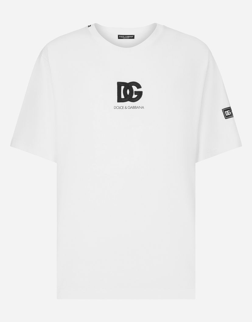 T-shirt Dolce & Gabbana Short-sleeved T-shirt With Dg Logo Patch Hvid | G8PN9ZG7M2FW0800