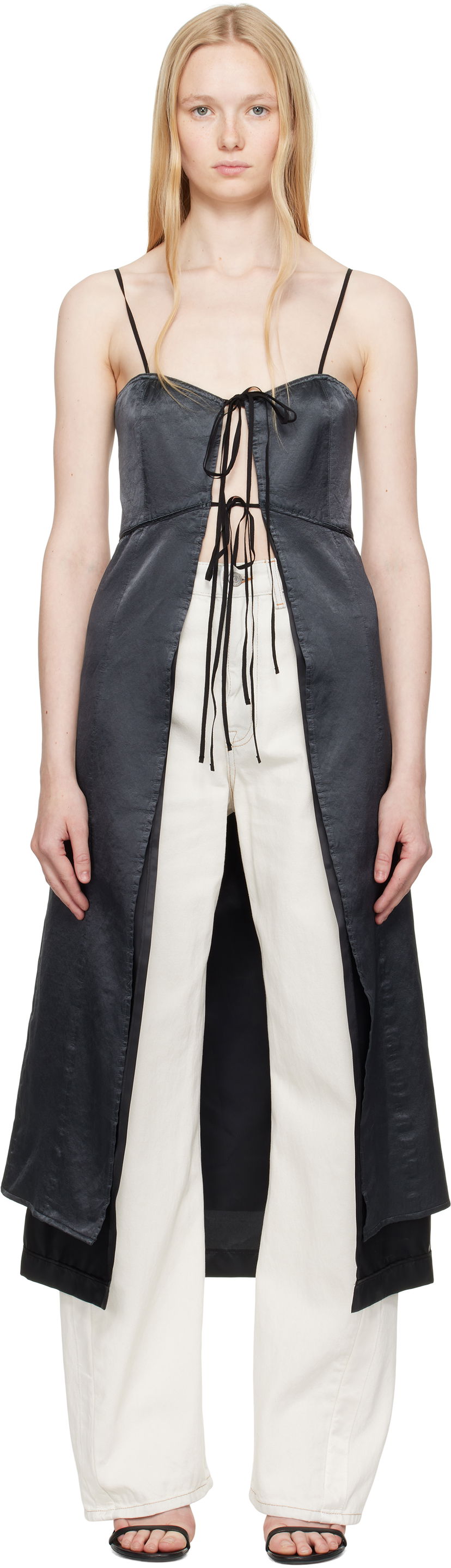 Kjole Maison Margiela MM6 Maison Margiela Washed Viscose Satin Tie-Front Dress Top Sort | S62DD0041 M35452