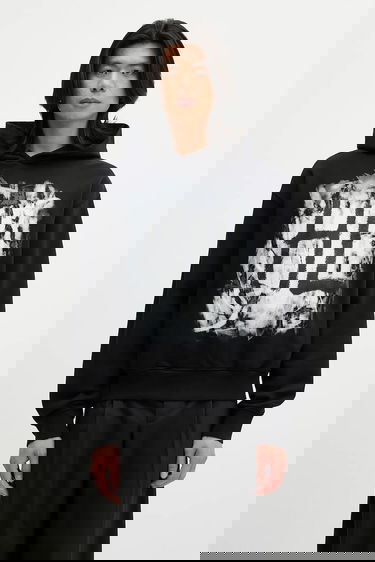 Sweatshirt Helmut Lang Helmut Lang Scribble H2 Light Ct Graphic-Print Hoodie Sort | P02HM514, 0