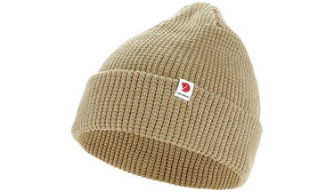 Beanie FJÄLLRÄVEN Ribbed Knitted Beanie with Logo Tab, One Size Beige | F84767-118, 1