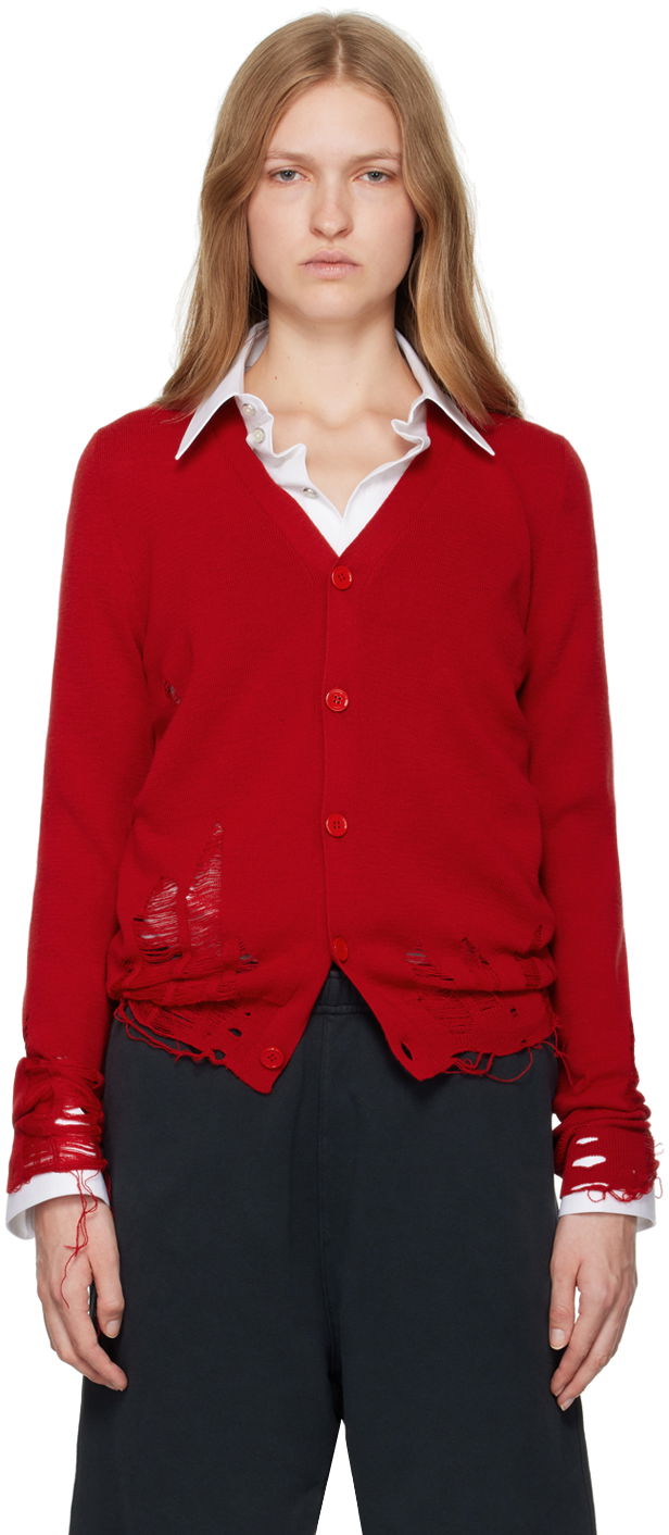 Sweater Maison Margiela Compact Distressed Cardigan Rød | SH2HP0006 M13070