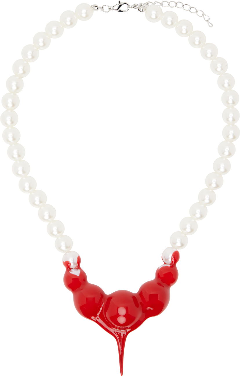 Halskæde Ottolinger Ottolinger Pearl Necklace with Red Pendant Hvid | 125-902925-01