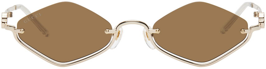 Solbriller Gucci Gold Geometric Sunglasses Metalisk | GG1604S-002, 0