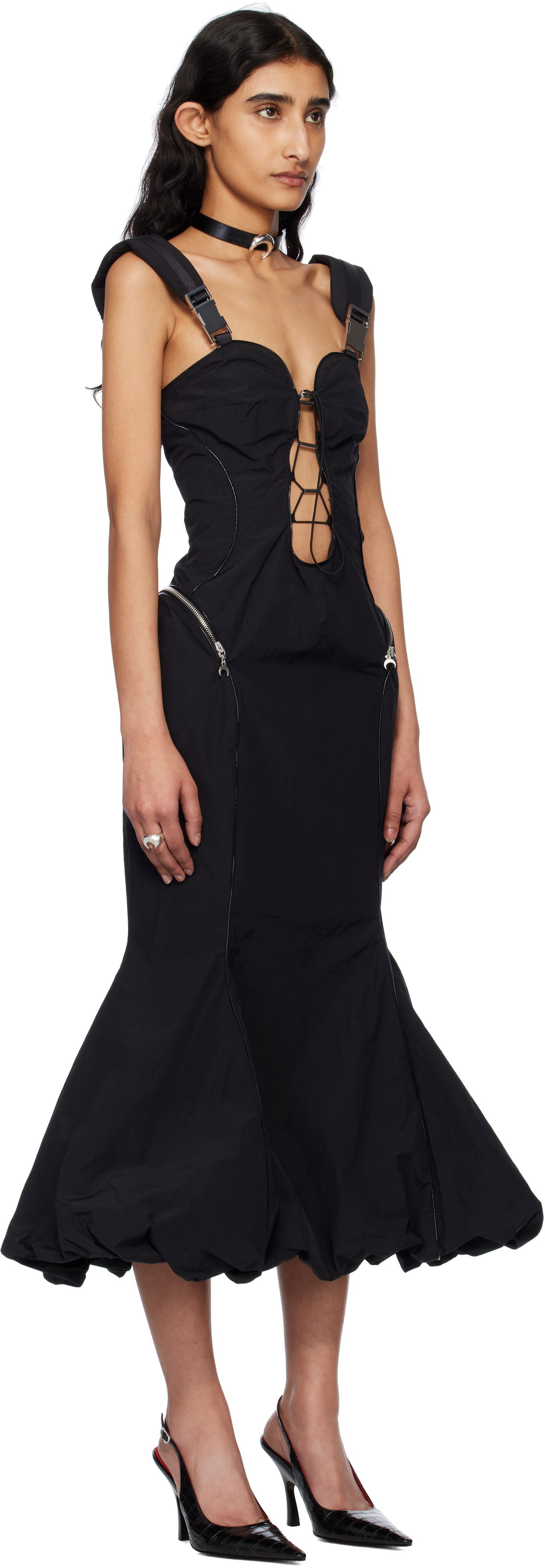 Kjole Marine Serre Marine Serre Recycled Nylon Midi Dress Sort | WDR325A CWOV0041, 1