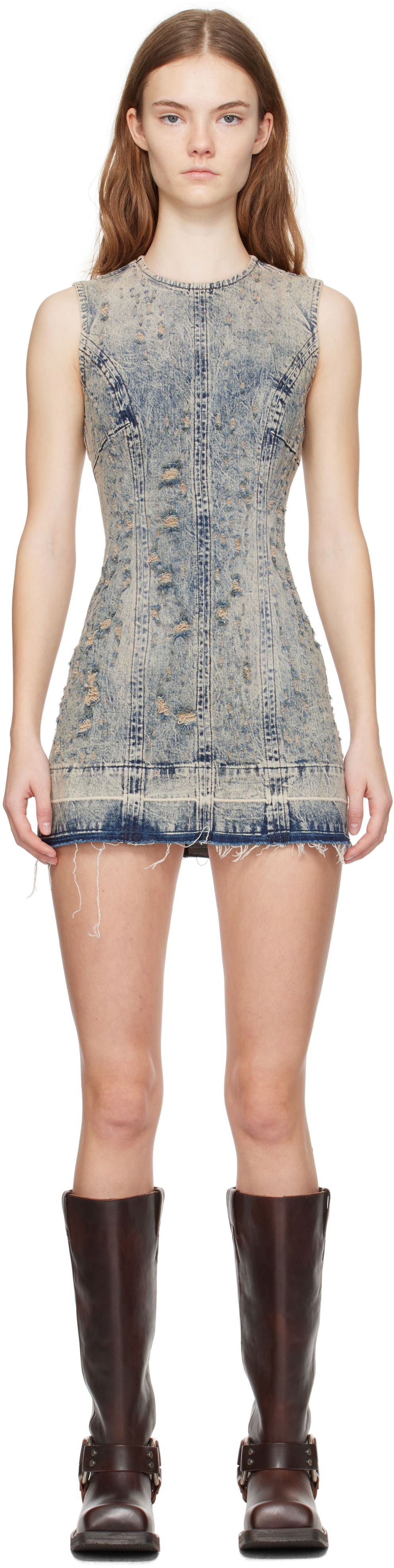 Kjole GUESS Guess Distressed Denim Minidress Blå | W4BK77D5AC4, 0