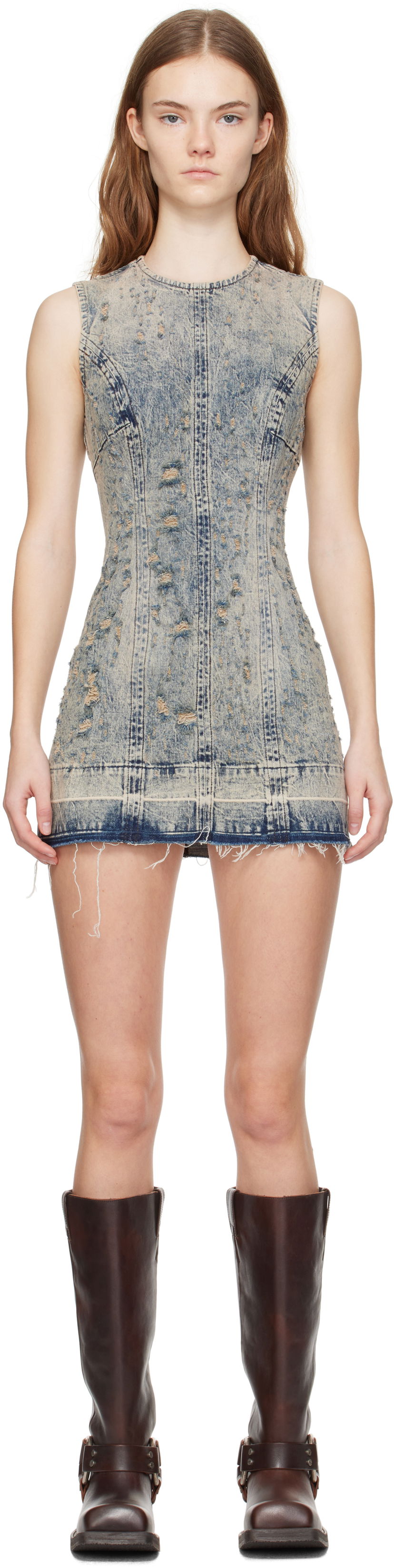 Kjole GUESS Guess Distressed Denim Minidress Blå | W4BK77D5AC4