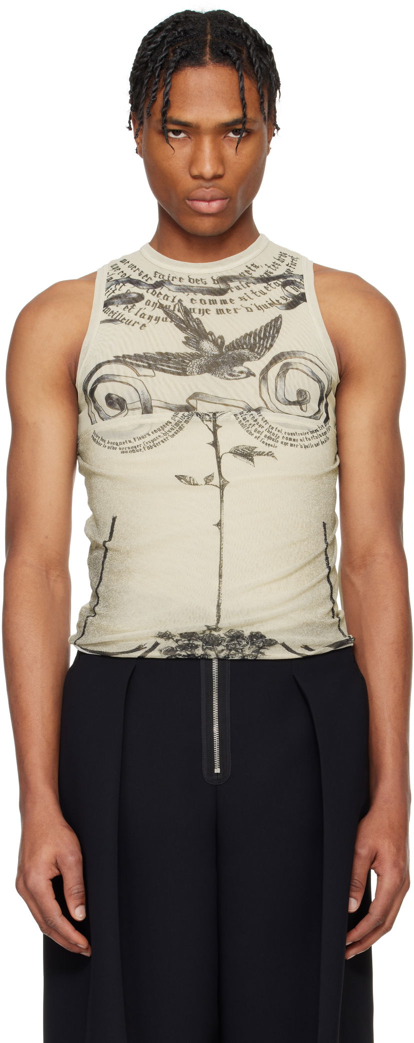 Tanktop Jean Paul Gaultier Jean Paul Gaultier 'The Tattoo Rose and Bird' Graphic Print Tank Top Beige | 25/34-F-DB054-T583-030030